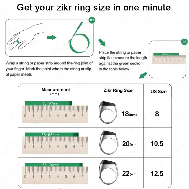 2025 IQibla Smart Zikr Ring Praise Tasbih Tally Electronic Digital Counter for Muslims Prayer Time Vibration Reminder Waterproof